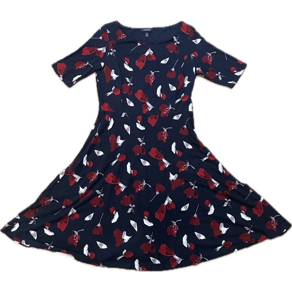 Blue Midi Fit and Flare Dress with Scoop Neck